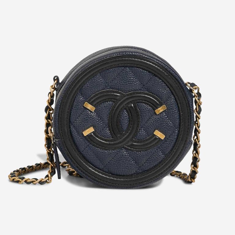 Chanel Filigree Round Clutch Caviar Dark Blue Front | Vendez votre sac de créateur