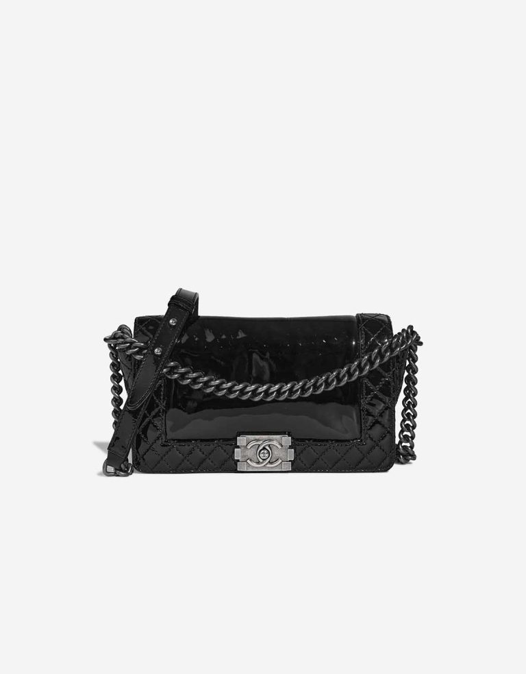 Chanel Boy Old Medium Patent Black Front | Sell your designer bag