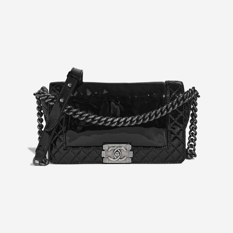 Chanel Boy Old Medium Patent Black Front | Sell your designer bag