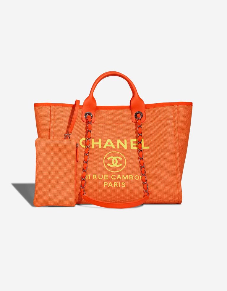 Chanel Deauville Large Canvas Neon Orange / Neon Yellow Front | Sell your designer bag