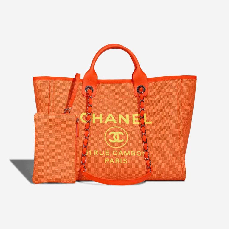 Chanel Deauville Large Canvas Neon Orange / Neon Yellow Front | Sell your designer bag