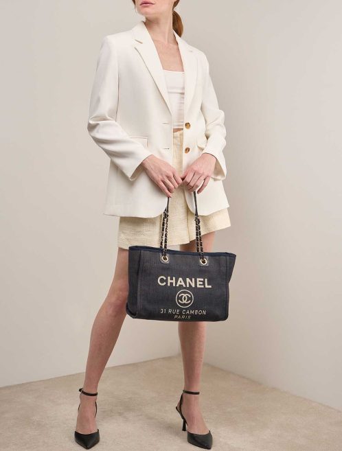 Chanel Deauville Small Denim Dark Blue on Model | Sell your designer bag