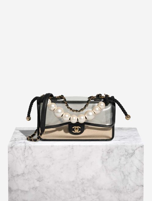 Pre-owned Chanel bag Timeless ‘Sand By The Sea’ Medium Lamb / PVC / Pearls Black / Beige Beige, Black, Multicolour | Sell your designer bag on Saclab.com