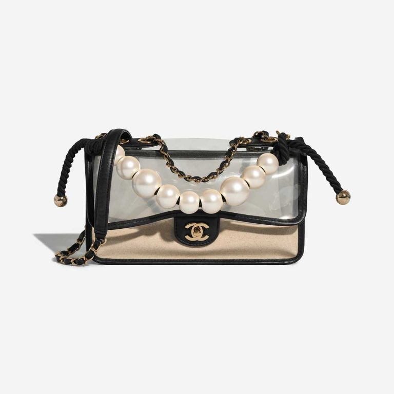 Pre-owned Chanel bag Timeless ‘Sand By The Sea’ Medium Lamb / PVC / Pearls Black / Beige Beige, Black, Multicolour | Sell your designer bag on Saclab.com