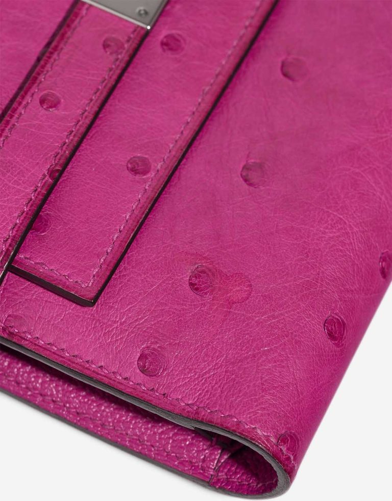 Hermès Kelly Depliant Wallet Medium Ostrich Rose Pourpre Signs of wear | Sell your designer bag