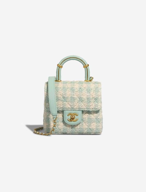 Chanel Handle Mini Square Tweed / Lamb Tiffany Blue / Beige Front | Sell your designer bag