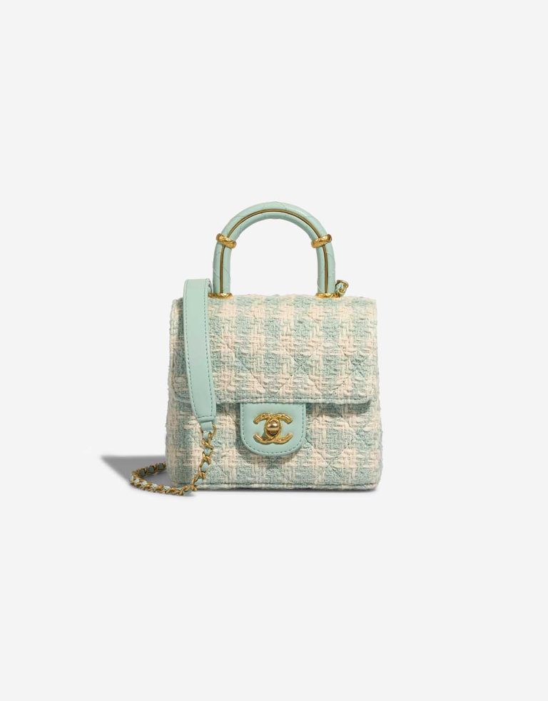 Chanel Handle Mini Square Tweed / Lamb Tiffany Blue / Beige Front | Sell your designer bag