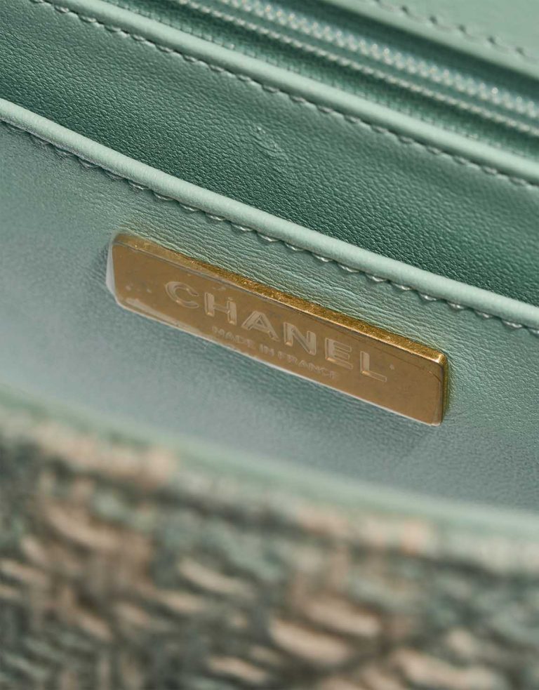 Chanel Handle Mini Square Tweed / Lamb Tiffany Blue / Beige Logo | Sell your designer bag