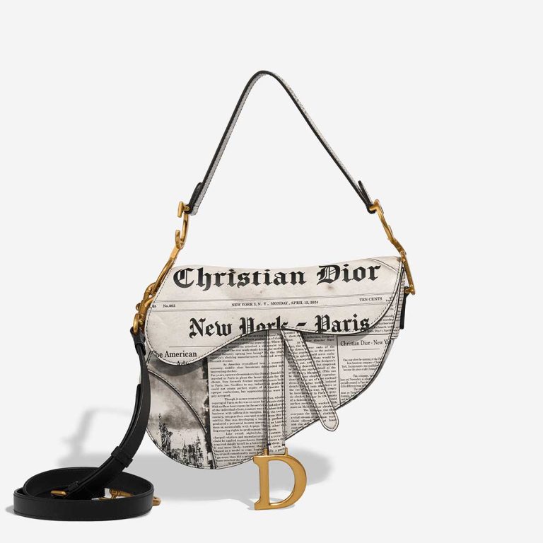 Dior Saddle Newspaper Medium Calf Black / White Front | Vendre votre sac de créateur