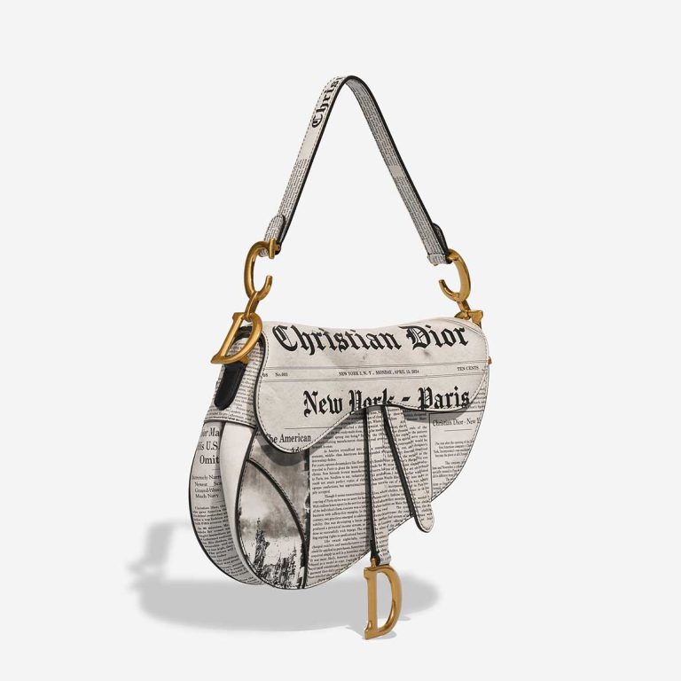 Dior Saddle Newspaper Medium Calf Black / White | Vendre votre sac de créateur