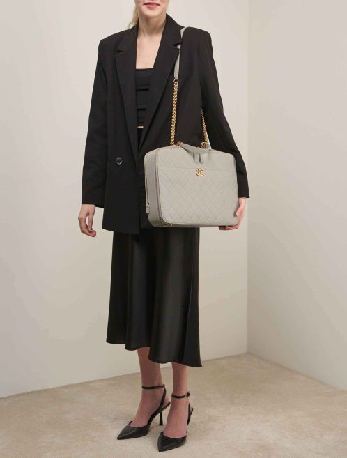 Chanel Timeless Briefcase Caviar Grey on Model | Sell your designer bag