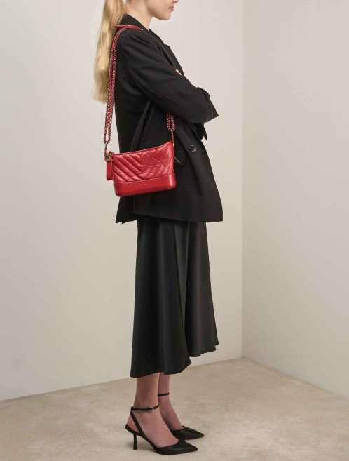 Chanel Gabrielle Small Lamb Red on Model | Sell your designer bag