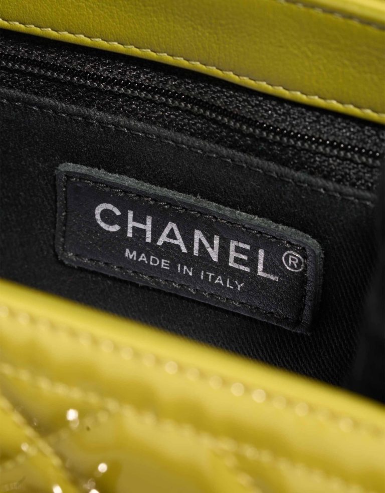 Chanel Timeless Single Flap Patent Yellow Logo | Sell your designer bag