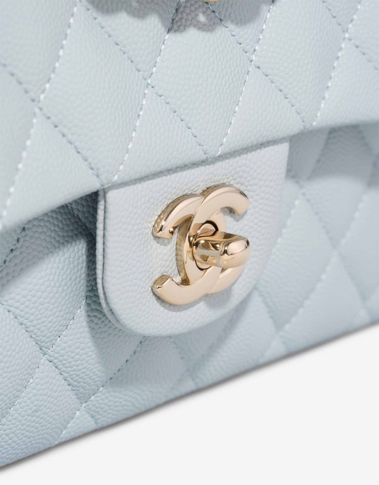 Chanel Timeless Small Caviar Light Blue Closing System | Sell your designer bag