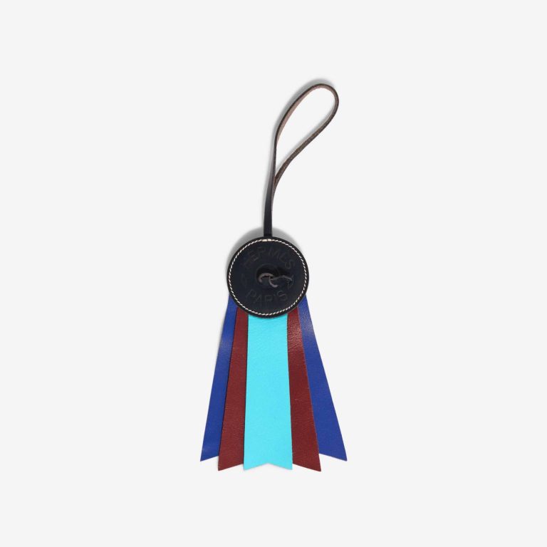 Hermès Paddock Flot Bag Charm Milo Lamb Turquoise / Sienne / Bleu France / Navy Front | Sell your designer bag