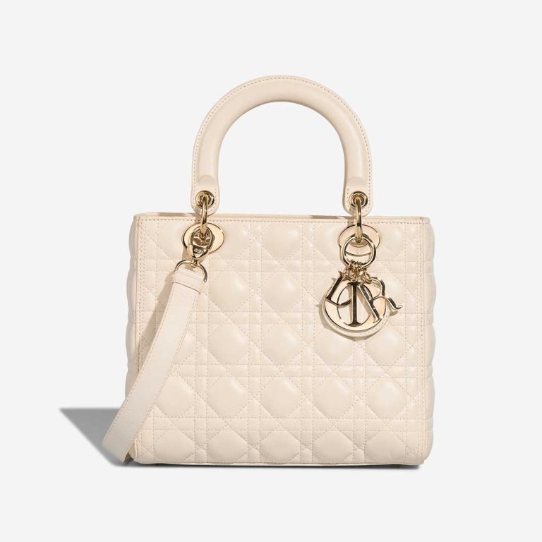 Dior Lady Medium Lamb White Front | Sell your designer bag