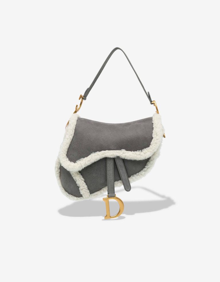 Dior Saddle Medium Calf / Shearling Grey / White Front | Sell your designer bag