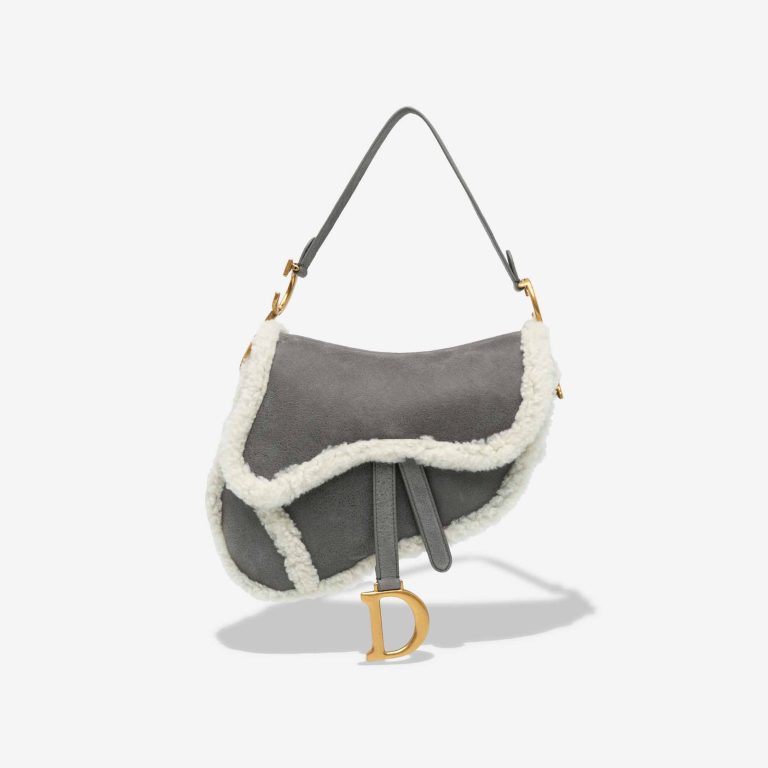 Dior Saddle Medium Calf / Shearling Grey / White Front | Sell your designer bag