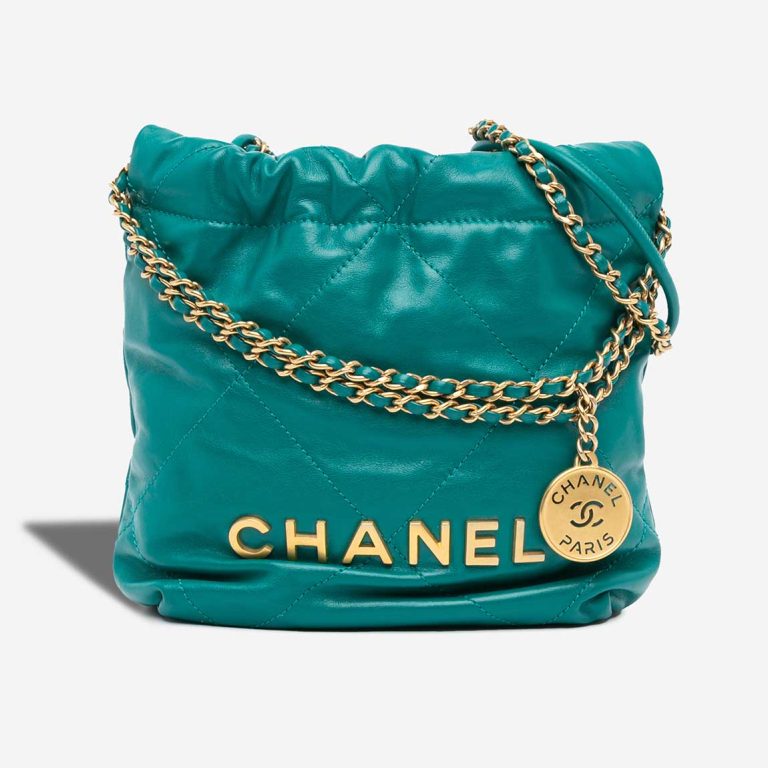 Chanel 22 Mini Kalbsleder Türkis / Grün / Blau Front | Verkaufen Sie Ihre Designer-Tasche