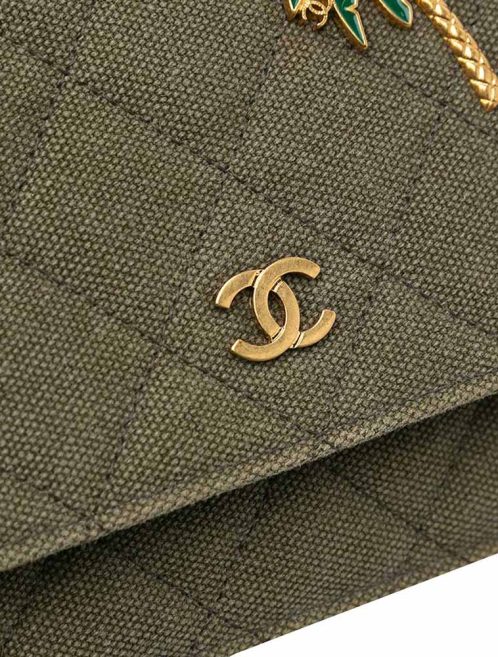 Chanel Wallet On Chain Coco Cuba Canvas Green Closing System | Sell your designer bag