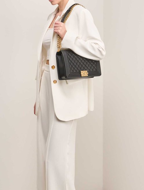 Chanel Boy New Medium Calf Black on Model | Sell your designer bag