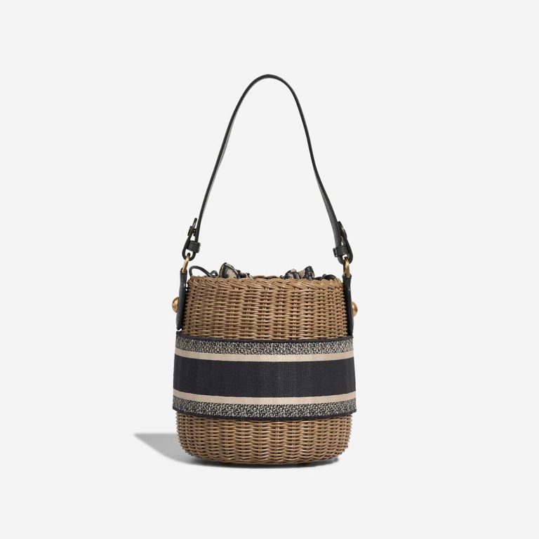 Dior Bucket Bag Wicker / Oblique Jacquard / Lamb Brown / Dark Blue | Sell your designer bag