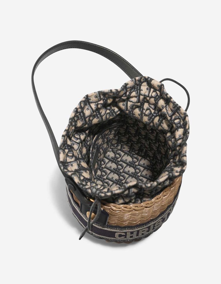 Dior Bucket Bag Wicker / Oblique Jacquard / Lamb Brown / Dark Blue Inside | Sell your designer bag