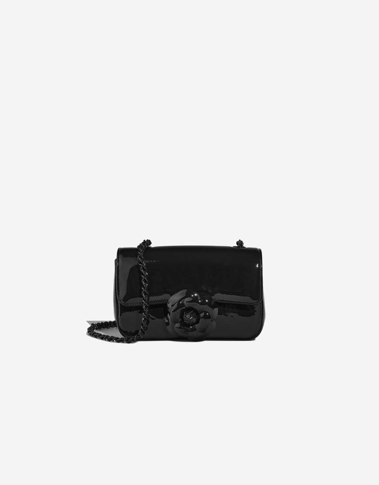 Chanel Camellia Flap Bag Small Patent Black Front | Sell your designer bag