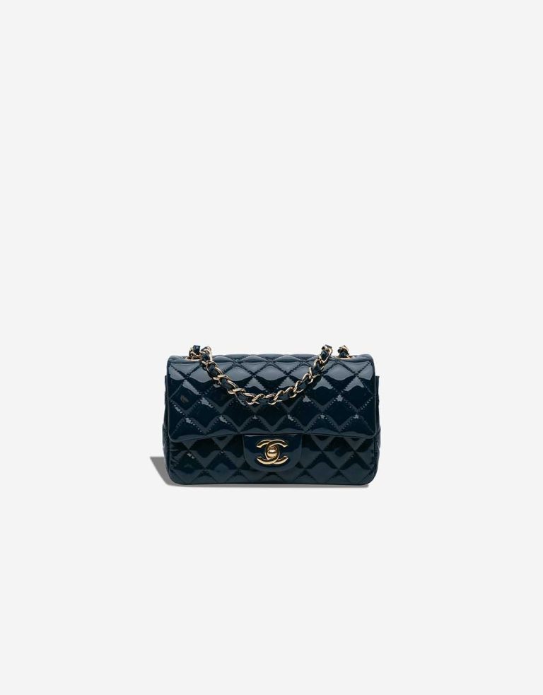 Chanel Timeless Mini Rectangular Patent Dark Blue Front | Sell your designer bag