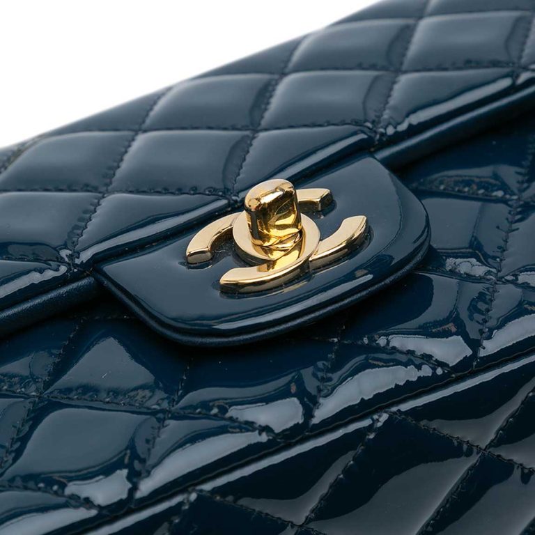 Chanel Timeless Mini Rectangular Patent Dark Blue Front | Sell your designer bag