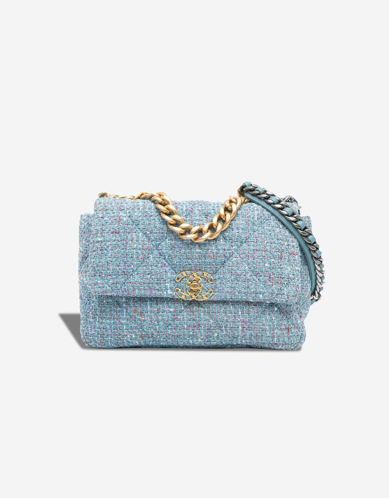 Chanel 19 Large Flap Bag Tweed Blue Front | Sell your designer bag