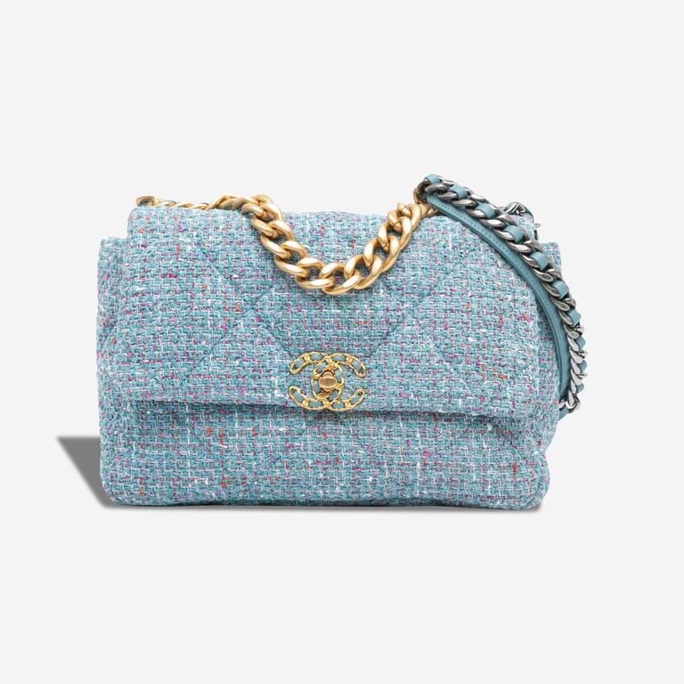 Chanel 19 Large Flap Bag Tweed Blue Front | Sell your designer bag