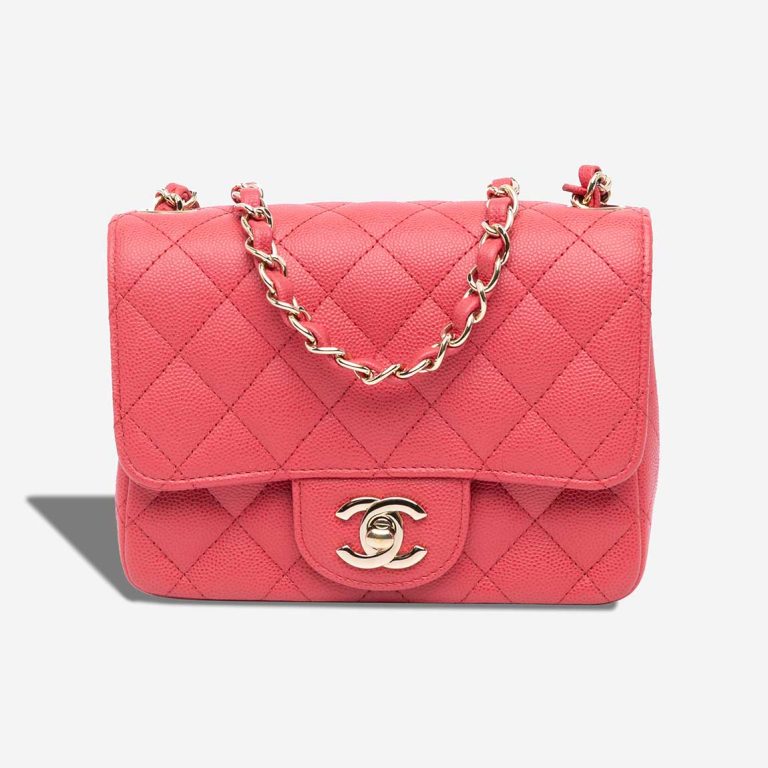 Chanel Timeless Mini Square Caviar Coral Front | Sell your designer bag