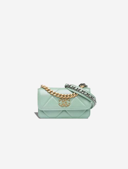 Chanel 19 Wallet On Chain Lamb Green / Turquoise Front | Sell your designer bag